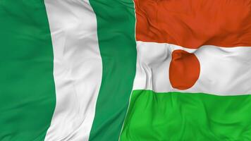 Nigeria and Niger Flags Together Seamless Looping Background, Looped Bump Texture Cloth Waving Slow Motion, 3D Rendering video