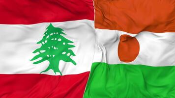 Lebanon and Niger Flags Together Seamless Looping Background, Looped Bump Texture Cloth Waving Slow Motion, 3D Rendering video