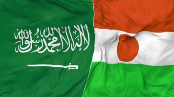 ksa, Royaume de saoudien Saoudite et Niger drapeaux ensemble sans couture boucle arrière-plan, en boucle bosse texture tissu agitant lent mouvement, 3d le rendu video