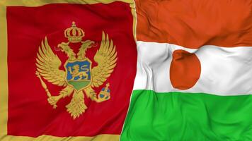 Montenegro and Niger Flags Together Seamless Looping Background, Looped Bump Texture Cloth Waving Slow Motion, 3D Rendering video
