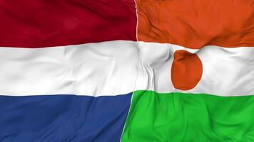 Netherlands and Niger Flags Together Seamless Looping Background, Looped Bump Texture Cloth Waving Slow Motion, 3D Rendering video