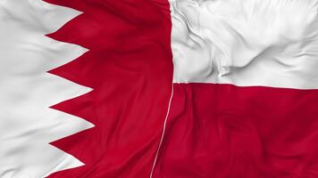 Bahrain and Poland Flags Together Seamless Looping Background, Looped Bump Texture Cloth Waving Slow Motion, 3D Rendering video