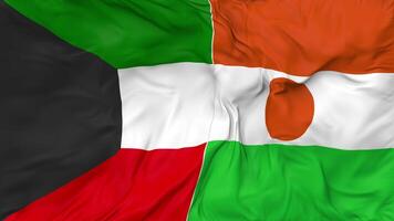 Kuwait and Niger Flags Together Seamless Looping Background, Looped Bump Texture Cloth Waving Slow Motion, 3D Rendering video