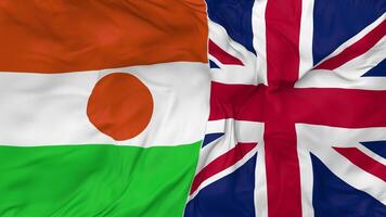 United Kingdom and Niger Flags Together Seamless Looping Background, Looped Bump Texture Cloth Waving Slow Motion, 3D Rendering video