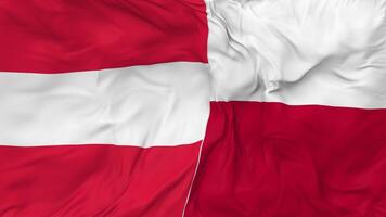 Austria and Poland Flags Together Seamless Looping Background, Looped Bump Texture Cloth Waving Slow Motion, 3D Rendering video