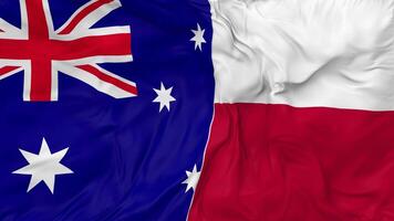 Australia and Poland Flags Together Seamless Looping Background, Looped Bump Texture Cloth Waving Slow Motion, 3D Rendering video