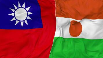 Taiwan and Niger Flags Together Seamless Looping Background, Looped Bump Texture Cloth Waving Slow Motion, 3D Rendering video