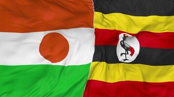 Uganda and Niger Flags Together Seamless Looping Background, Looped Bump Texture Cloth Waving Slow Motion, 3D Rendering video