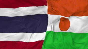 Tailandia y Níger banderas juntos sin costura bucle fondo, serpenteado bache textura paño ondulación lento movimiento, 3d representación video