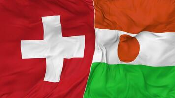 Switzerland and Niger Flags Together Seamless Looping Background, Looped Bump Texture Cloth Waving Slow Motion, 3D Rendering video