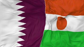 Qatar and Niger Flags Together Seamless Looping Background, Looped Bump Texture Cloth Waving Slow Motion, 3D Rendering video