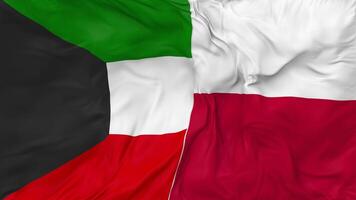 Kuwait and Poland Flags Together Seamless Looping Background, Looped Bump Texture Cloth Waving Slow Motion, 3D Rendering video