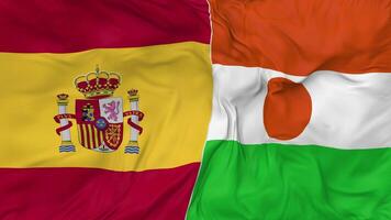 Spain and Niger Flags Together Seamless Looping Background, Looped Bump Texture Cloth Waving Slow Motion, 3D Rendering video