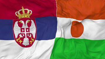 Serbia and Niger Flags Together Seamless Looping Background, Looped Bump Texture Cloth Waving Slow Motion, 3D Rendering video