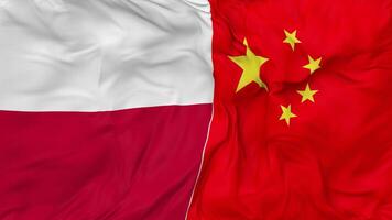 China and Poland Flags Together Seamless Looping Background, Looped Bump Texture Cloth Waving Slow Motion, 3D Rendering video