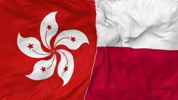 Hong Kong and Poland Flags Together Seamless Looping Background, Looped Bump Texture Cloth Waving Slow Motion, 3D Rendering video