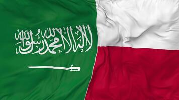 KSA, Kingdom of Saudi Arabia and Poland Flags Together Seamless Looping Background, Looped Bump Texture Cloth Waving Slow Motion, 3D Rendering video