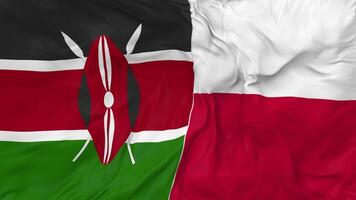 Kenya and Poland Flags Together Seamless Looping Background, Looped Bump Texture Cloth Waving Slow Motion, 3D Rendering video