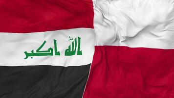 Irak y Polonia banderas juntos sin costura bucle fondo, serpenteado bache textura paño ondulación lento movimiento, 3d representación video