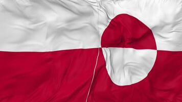 Greenland and Poland Flags Together Seamless Looping Background, Looped Bump Texture Cloth Waving Slow Motion, 3D Rendering video
