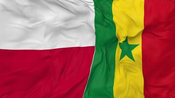 Senegal en Polen vlaggen samen naadloos looping achtergrond, lusvormige buil structuur kleding golvend langzaam beweging, 3d renderen video