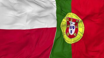 Portugal and Poland Flags Together Seamless Looping Background, Looped Bump Texture Cloth Waving Slow Motion, 3D Rendering video