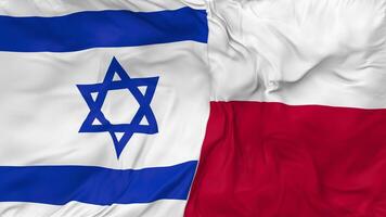 Israel and Poland Flags Together Seamless Looping Background, Looped Bump Texture Cloth Waving Slow Motion, 3D Rendering video