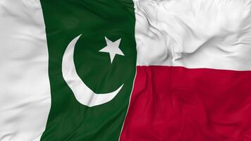 Pakistan et Pologne drapeaux ensemble sans couture boucle arrière-plan, en boucle bosse texture tissu agitant lent mouvement, 3d le rendu video
