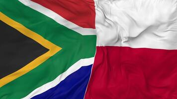 South Africa and Poland Flags Together Seamless Looping Background, Looped Bump Texture Cloth Waving Slow Motion, 3D Rendering video