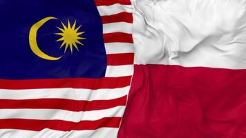 Malaysia and Poland Flags Together Seamless Looping Background, Looped Bump Texture Cloth Waving Slow Motion, 3D Rendering video