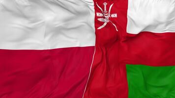 Oman and Poland Flags Together Seamless Looping Background, Looped Bump Texture Cloth Waving Slow Motion, 3D Rendering video