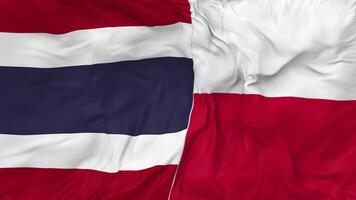 Thailand and Poland Flags Together Seamless Looping Background, Looped Bump Texture Cloth Waving Slow Motion, 3D Rendering video