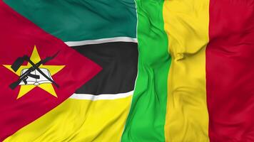 Mali and Mozambique Flags Together Seamless Looping Background, Looped Bump Texture Cloth Waving Slow Motion, 3D Rendering video