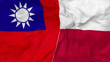 Taiwan and Poland Flags Together Seamless Looping Background, Looped Bump Texture Cloth Waving Slow Motion, 3D Rendering video