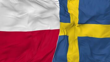 Sweden and Poland Flags Together Seamless Looping Background, Looped Bump Texture Cloth Waving Slow Motion, 3D Rendering video