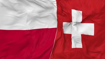 Switzerland and Poland Flags Together Seamless Looping Background, Looped Bump Texture Cloth Waving Slow Motion, 3D Rendering video