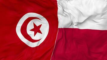 Tunisia and Poland Flags Together Seamless Looping Background, Looped Bump Texture Cloth Waving Slow Motion, 3D Rendering video