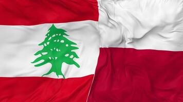 Líbano y Polonia banderas juntos sin costura bucle fondo, serpenteado bache textura paño ondulación lento movimiento, 3d representación video