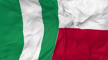 Nigeria and Poland Flags Together Seamless Looping Background, Looped Bump Texture Cloth Waving Slow Motion, 3D Rendering video