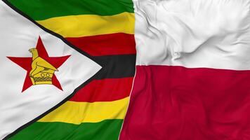 Zimbabwe and Poland Flags Together Seamless Looping Background, Looped Bump Texture Cloth Waving Slow Motion, 3D Rendering video