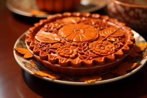 AI generated Inviting Cooking pumpkin pie. Generate Ai photo