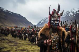 ai generado multicultural tradicional peruano peregrinaje vistoso multitud. generar ai foto