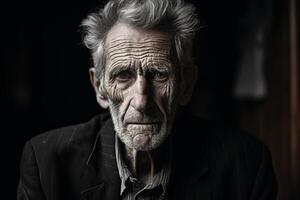 AI generated Venerable Lonely elderly man at home. Generate Ai photo