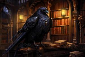 AI generated Expansive Raven ancient library. Generate Ai photo