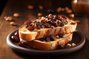 AI generated Sweet Raisin slices bread toast. Generate AI photo