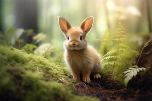 AI generated Mystical Fairy cute rabbit forest. Generate Ai photo