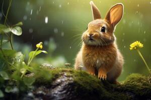 AI generated Verdant Rabbit forest nature. Generate Ai photo