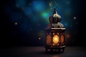 AI generated Mystic Ramadan lantern moon background. Generate Ai photo