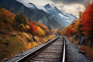 ai generado escabroso ferrocarril montañas. generar ai foto