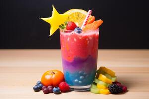 AI generated Healthy Rainbow smoothie. Generate Ai photo